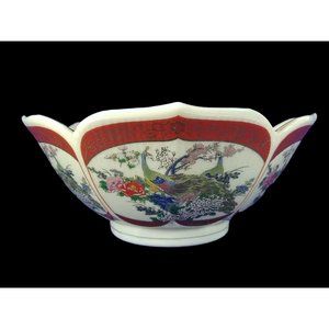 Bowl Satsuma Japan Bottom Stamped Chop Mark Bowl Ornate Floral Peacock